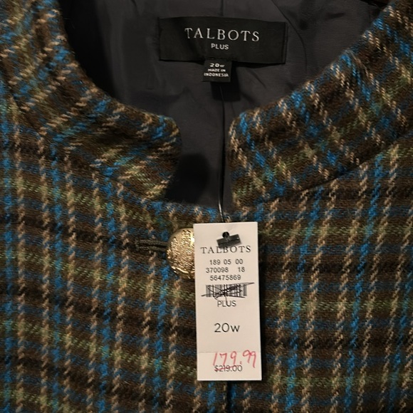 Talbots NWT plus size Shetland Officer jacket, green ape plaid, size 20w - Picture 2 of 6